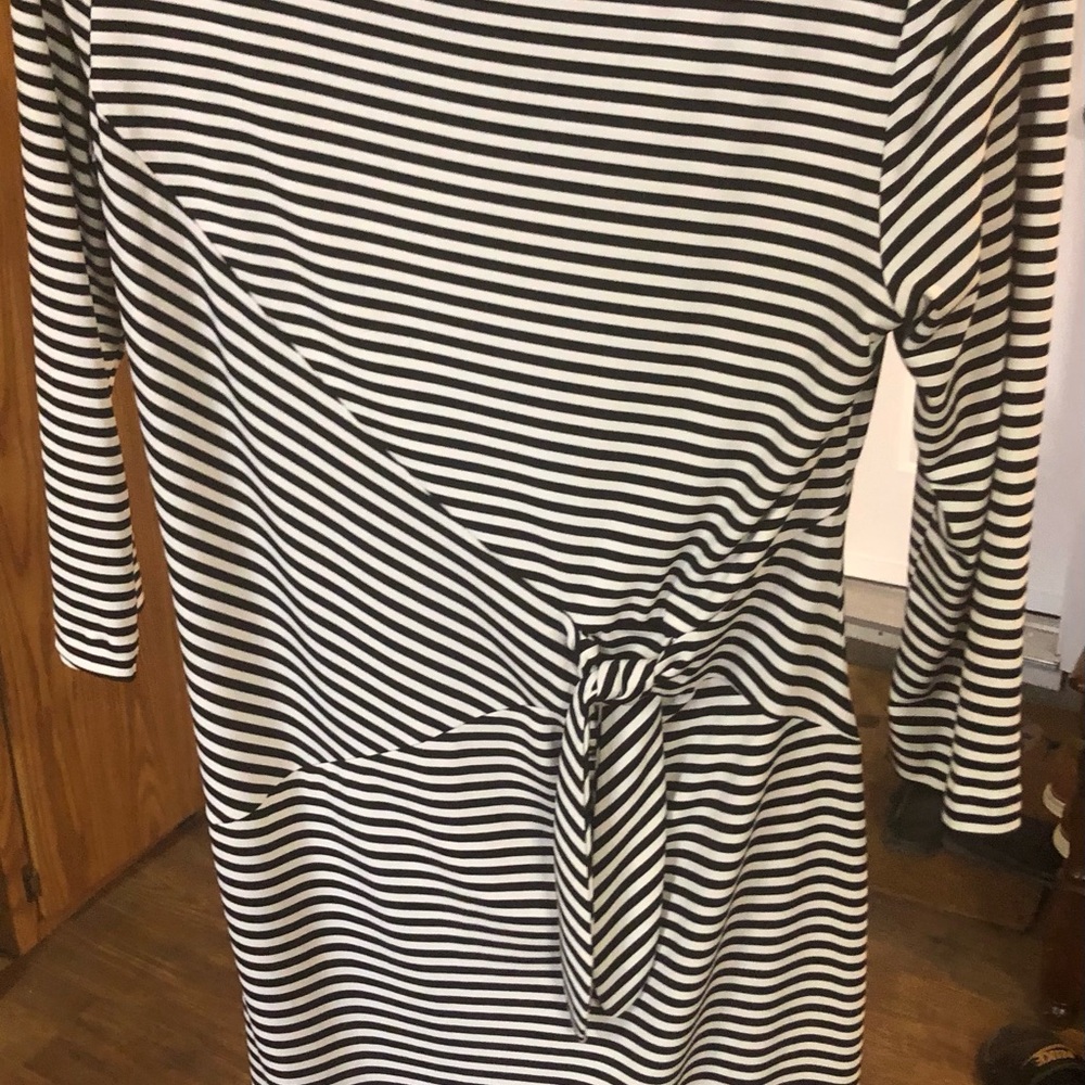 Calvin Klein Collection Black and White Tie Front Asymmetrical Dress